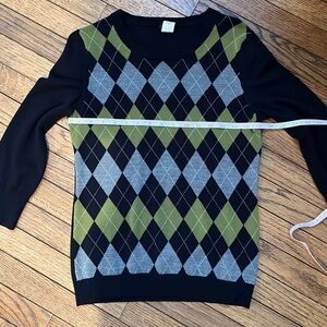Jcrew sweater merino wool argyle women size medium but fits like small navy